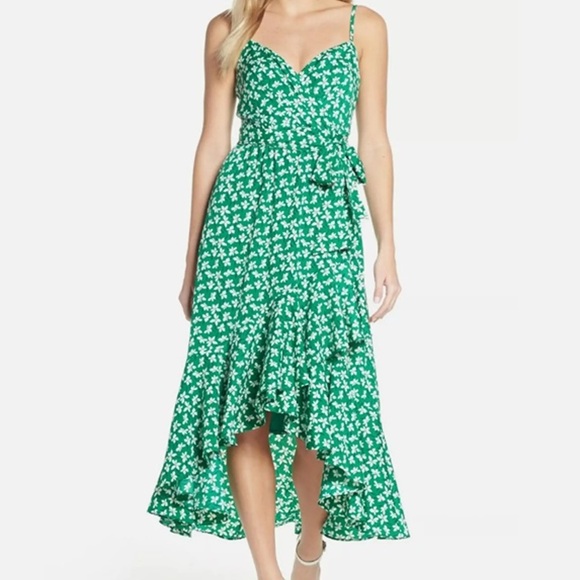 Dresses & Skirts - ELIZA J Green White Floral Print High Low Faux Wrap Midi